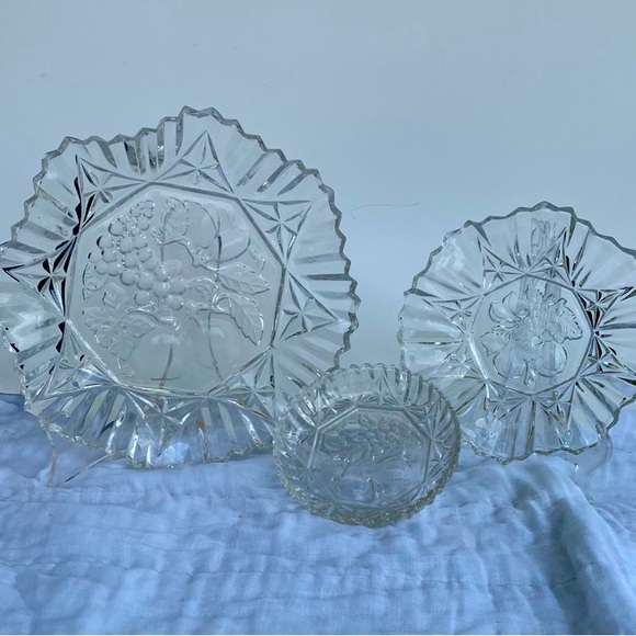 Three FEDERAL GLASS Fruit Diamond Edge Pattern Pioneer Clear Colored Bowls - Picture 1 of 12